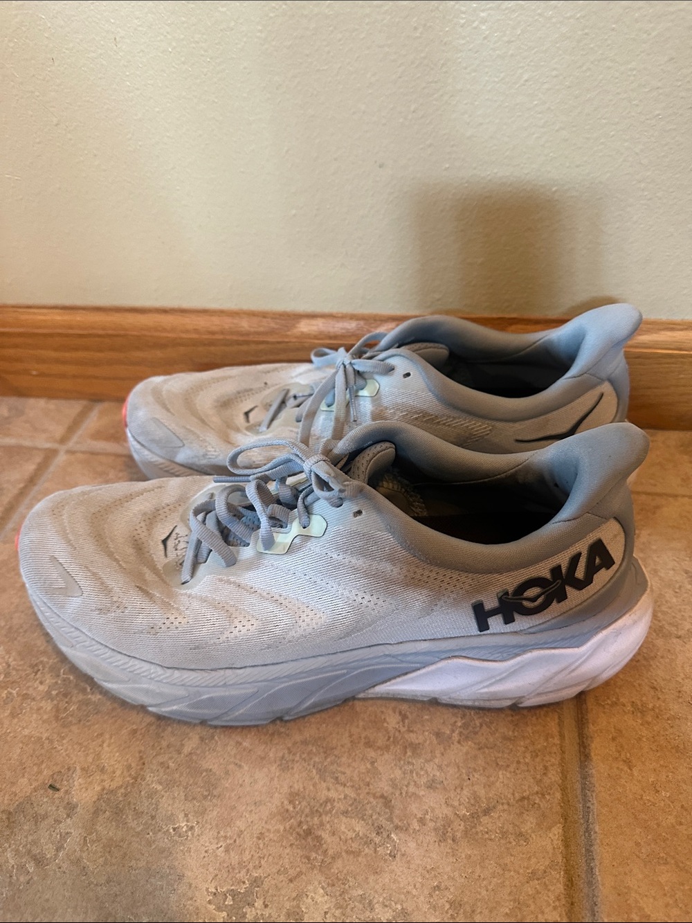 Hoka woman’s 11 B medium width.  Light Gray Cushioned Running Shoes.